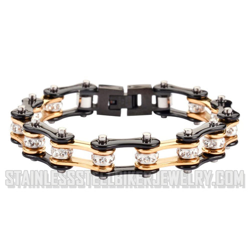 Heavy Metal Jewelry Ladies Motorcycle Bike Chain Stainless Steel Bracelet Black & Gold