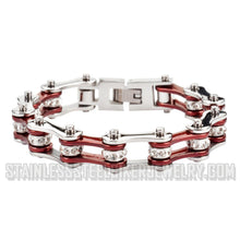 Load image into Gallery viewer, Heavy Metal Jewelry Ladies Motorcycle Bike Chain Stainless Steel Bracelet Silver/Electric Red