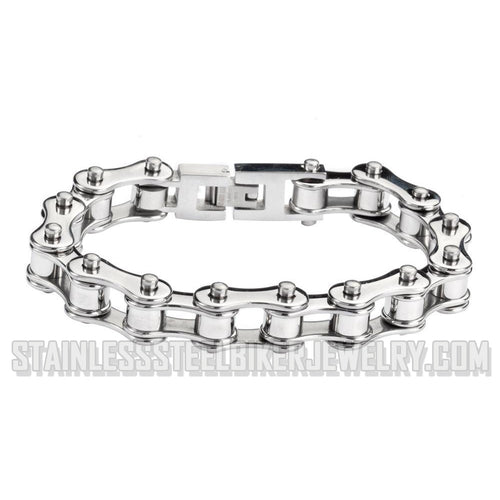 Heavy Metal Jewelry Unisex Motorcycle Bike Chain Bracelet Stainless Steel All Silver Edition