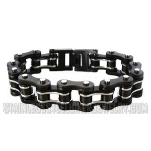 Heavy Metal Jewelry Men's Motorcycle Bike Chain Bracelet Stainless Steel Gunmetal & Silver