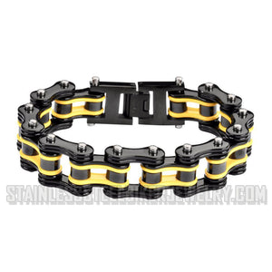 Heavy Metal Jewelry Men's Motorcycle Bike Chain Bracelet Stainless Steel Black/Yellow
