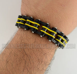 Heavy Metal Jewelry Men's Motorcycle Bike Chain Bracelet Stainless Steel Black/Yellow