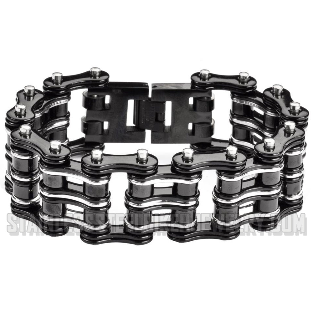Men's Primary Motorcycle Bike Chain Bracelet Black Stainless Steel, Heavy Metal Jewelry
