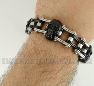 Skull Jewelry Men's Motorcycle Bike Chain Bracelet Stainless Steel Silver & Black Skulls