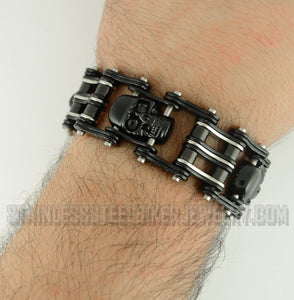 Heavy Metal Jewelry Men's Primary Motorcycle Bike Chain Skull Bracelet Black/Silver  Stainless Steel