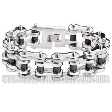 Load image into Gallery viewer, Heavy Metal Jewelry Black Rollers Thick Link Men&#39;s 1 inch Wide Bike Chain Bracelet Stainless Steel