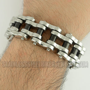 Heavy Metal Jewelry Black Rollers Thick Link Men's 1 inch Wide Bike Chain Bracelet Stainless Steel