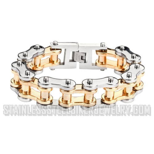 Heavy Metal Jewelry Men's Motorcycle Bike Chain Bracelet Stainless Steel Silver/Gold