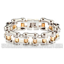 Load image into Gallery viewer, Heavy Metal Jewelry Men&#39;s Motorcycle Bike Chain Bracelet Stainless Steel Silver &amp; Gold