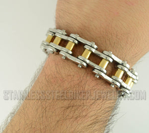 Heavy Metal Jewelry Men's Motorcycle Bike Chain Bracelet Stainless Steel Silver & Gold