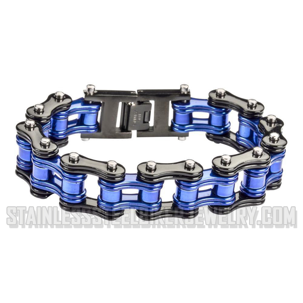 Heavy Metal Jewelry Men's Motorcycle Bike Chain Bracelet Stainless Steel Black/Blue Police Edition