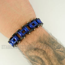 Load image into Gallery viewer, Heavy Metal Jewelry Men&#39;s Motorcycle Bike Chain Bracelet Stainless Steel Black/Blue Police Edition