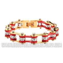 Load image into Gallery viewer, Heavy Metal Jewelry Ladies Motorcycle Bike Chain Stainless Steel Bracelet Gold and Red