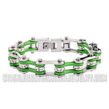 Load image into Gallery viewer, Heavy Metal Jewelry Ladies Motorcycle Chain Stainless Steel Bracelet Silver and Green