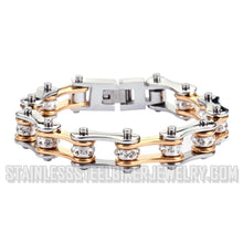 Load image into Gallery viewer, Heavy Metal Jewelry Ladies Motorcycle Bike Chain Stainless Steel Bracelet Silver and Gold