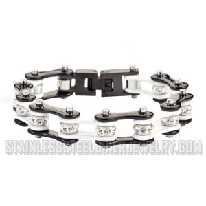 Heavy Metal Jewelry Ladies Motorcycle Bike Chain Stainless Steel Bracelet Black and White