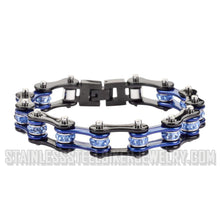 Load image into Gallery viewer, Heavy Metal Jewelry Ladies Motorcycle Bike Chain Stainless Steel Bracelet Black &amp; Blue