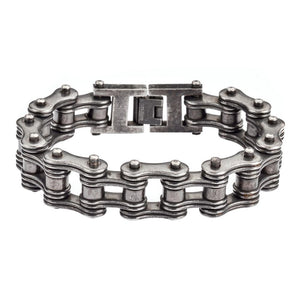 Men's Motorcycle Bike Chain Bracelet Stainless Steel Distressed or Antique