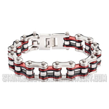 Load image into Gallery viewer, Heavy Metal Jewelry Men&#39;s Motorcycle Bike Chain Bracelet Stainless Steel Silver/Vintage Red/Black Double Link