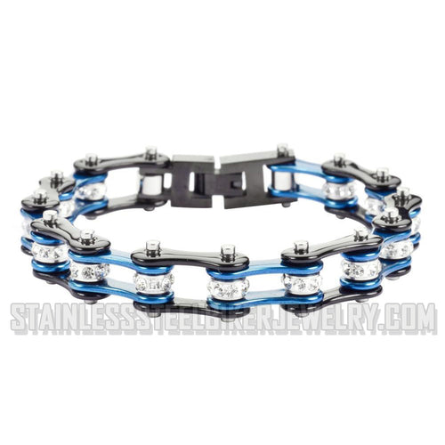 Heavy Metal Jewelry Ladies Motorcycle Bike Chain Stainless Steel Bracelet Black/Blue