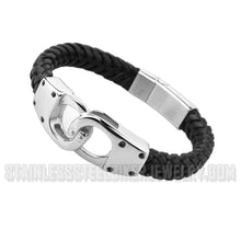 Load image into Gallery viewer, Heavy Metal Jewelry Men&#39;s Leather Handcuff Bracelet Stainless Steel