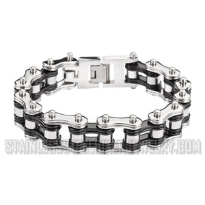 Heavy Metal Jewelry Men's Motorcycle Bike Chain Bracelet Stainless Steel Silver & Black