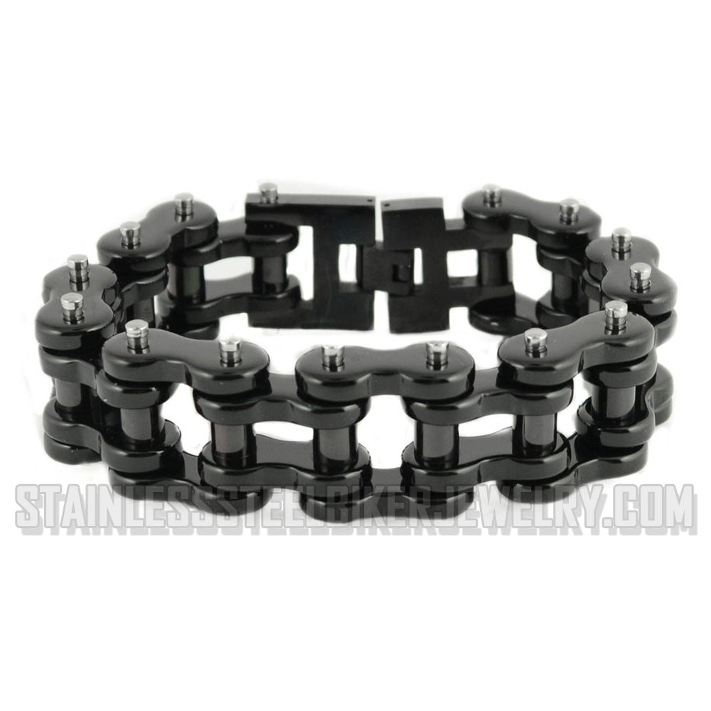 Heavy Metal Jewelry All Black THICK Link Men's 1 inch Wide Motorcycle Bike Chain Bracelet Stainless Steel