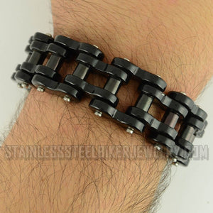 Heavy Metal Jewelry All Black THICK Link Men's 1 inch Wide Motorcycle Bike Chain Bracelet Stainless Steel