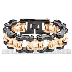 Heavy Metal Jewelry Men's Motorcycle Bike Chain Bracelet Black/Gold Stainless Steel