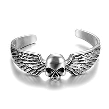 Load image into Gallery viewer, Heavy Metal Jewelry Skull &amp; Wings Cuff Motorcycle Biker Stainless Steel Bracelet