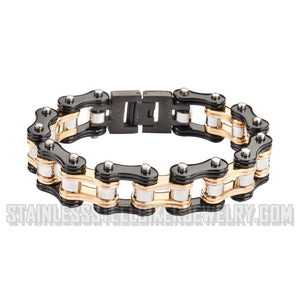Heavy Metal Jewelry Men's Motorcycle Bike Chain Biker Bracelet Stainless Steel Black & Gold