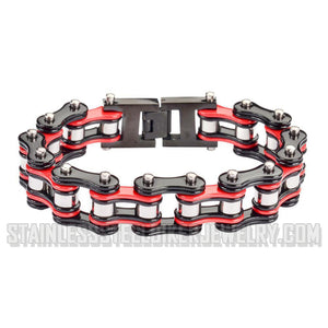Heavy Metal Jewelry Men's Motorcycle Bike Chain Biker Bracelet Stainless Steel Black & Red