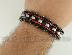Heavy Metal Jewelry Men's Motorcycle Bike Chain Biker Bracelet Stainless Steel Black & Red