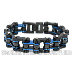 Heavy Metal Jewelry Men's Motorcycle Bike Chain Bracelet Black/Electric Blue  Police Edition