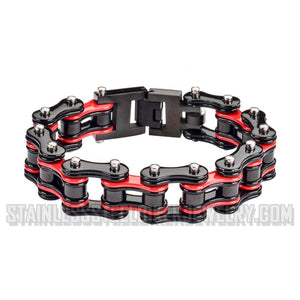 Men's Heavy Metal Jewelry Motorcycle Bike Chain Bracelet Stainless Steel Black & Red Firefighter