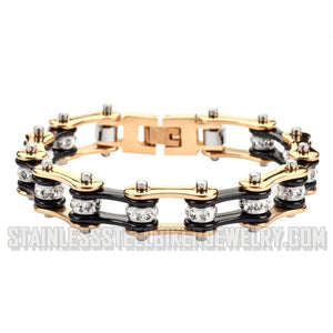 Heavy Metal Jewelry Women's Motorcycle Bike Chain Stainless Steel Bracelet Gold and Black
