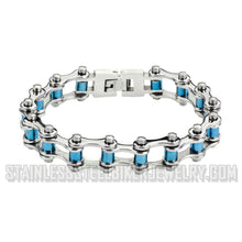 Load image into Gallery viewer, Heavy Metal Jewelry Ladies Motorcycle Bike Chain Stainless Steel Bracelet Blue Rollers