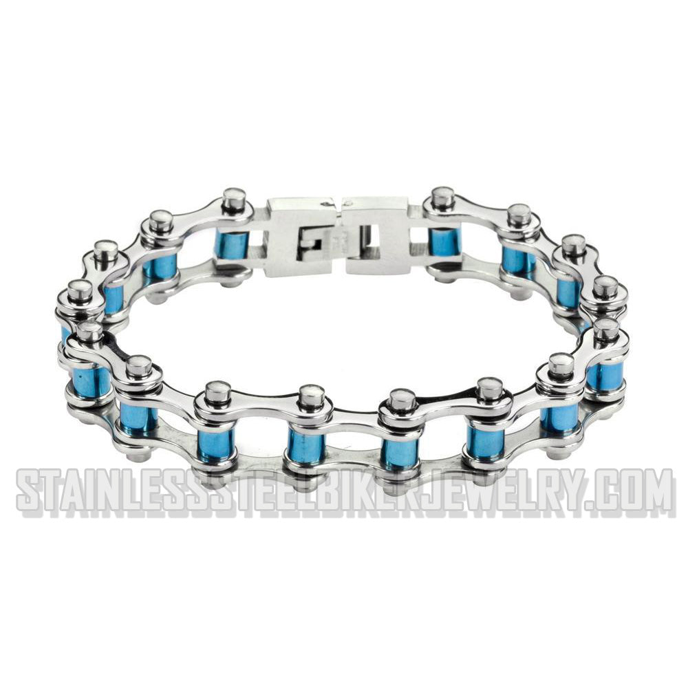 Heavy Metal Jewelry Ladies Motorcycle Bike Chain Stainless Steel Bracelet Blue Rollers