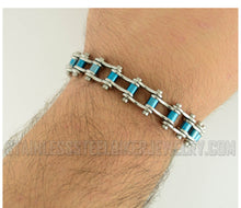 Load image into Gallery viewer, Heavy Metal Jewelry Ladies Motorcycle Bike Chain Stainless Steel Bracelet Blue Rollers