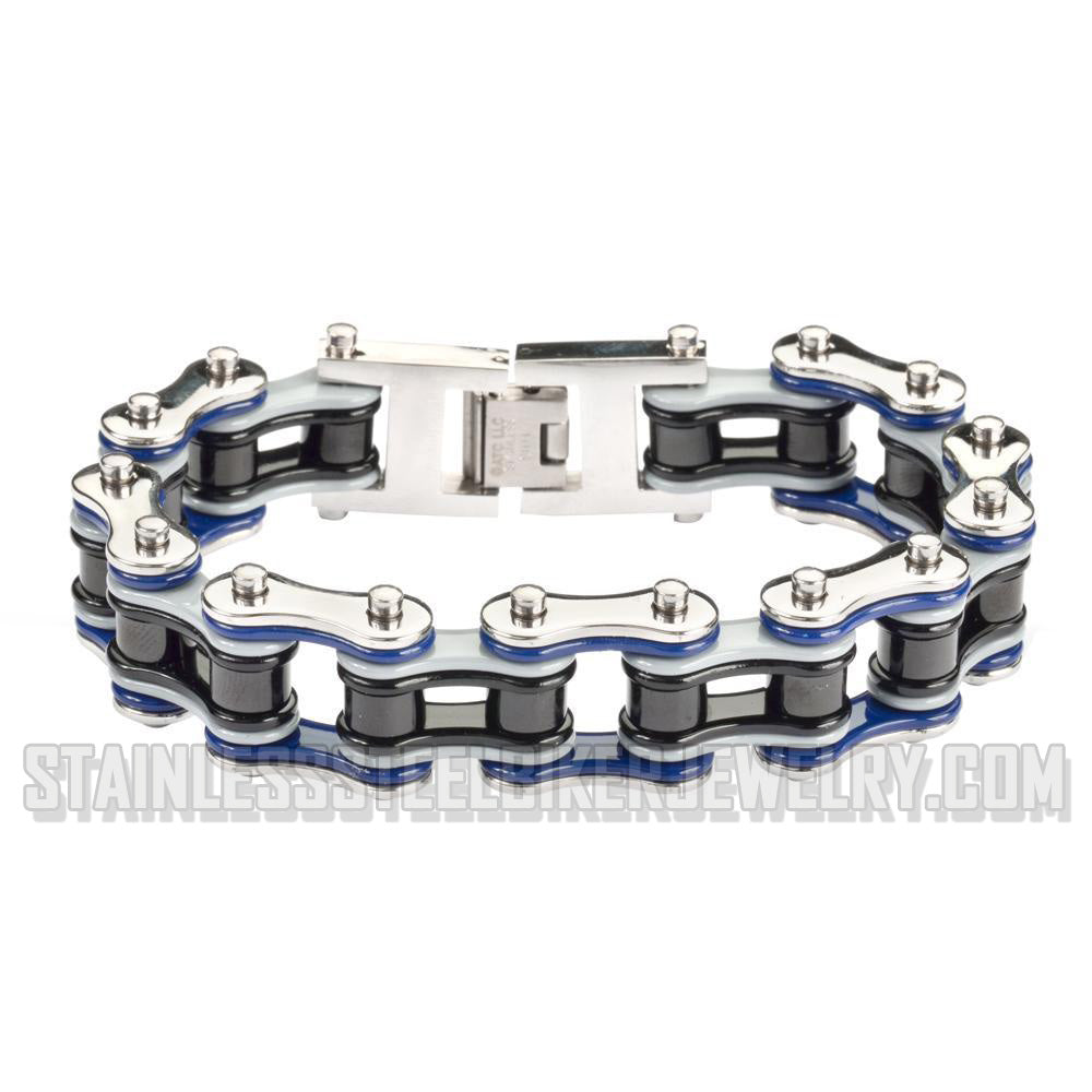 Heavy Metal Jewelry Men's Motorcycle Bike Chain Bracelet Stainless Steel Multi-Color/Double Link