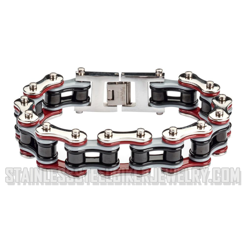 Heavy Metal Jewelry Men's Motorcycle Bike Chain Biker Bracelet Stainless Steel Multi-Color/Double Link