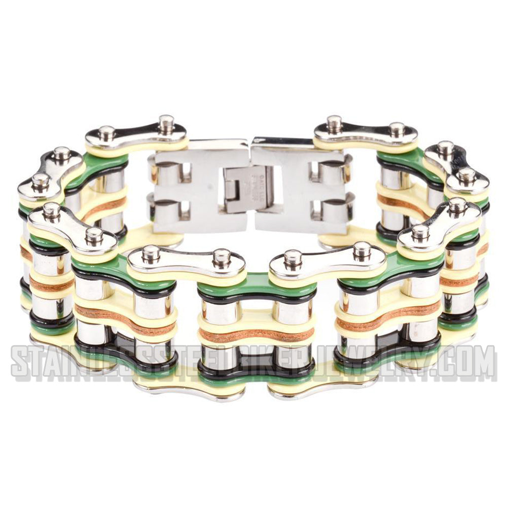 Heavy Metal Jewelry Men's Primary Motorcycle Bike Chain Bracelet Multi-Color/Leather  Stainless Steel