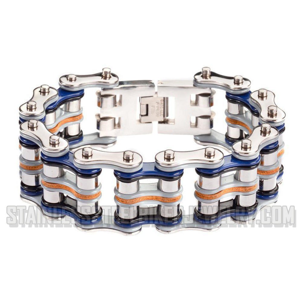 Heavy Metal Jewelry Men's Primary Motorcycle Bike Chain Bracelet  Multi-Color/Leather  Stainless Steel