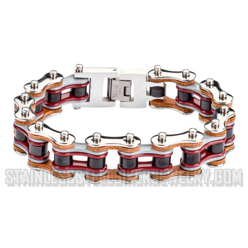 Heavy Metal Jewelry Men's Motorcycle Bike Chain Biker Bracelet Stainless Steel Multi-Color/Leather Double Link