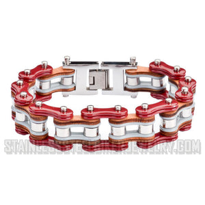 Heavy Metal Jewelry Men's Motorcycle Bike Chain Bracelet Stainless Steel Multi-Color/ Leather Double Link