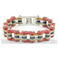 Heavy Metal Jewelry Men's Motorcycle Bike Chain Bracelet Stainless Steel Multi-Color/Leather Double Link