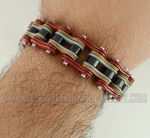 Heavy Metal Jewelry Men's Motorcycle Bike Chain Bracelet Stainless Steel Multi-Color/Leather Double Link