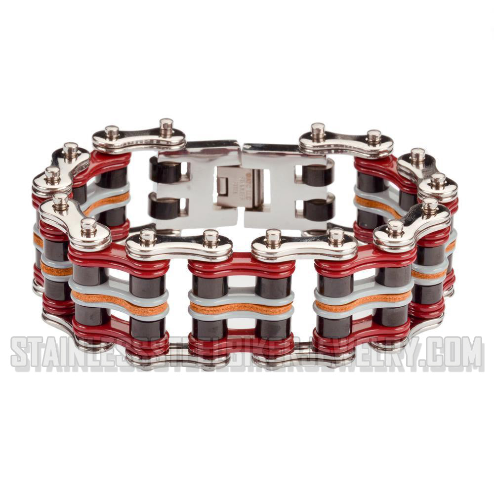 Heavy Metal Jewelry Men's Primary Motorcycle Bike Chain Bracelet Multi-Color/Leather Stainless Steel