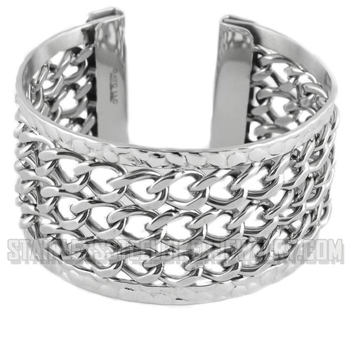 Heavy Metal Jewelry Ladies 3 Row Chain Cuff Biker Bracelet Stainless Steel