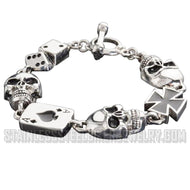 Heavy Metal Jewelry Men's Poker Run Skull Biker Bracelet Stainless Steel